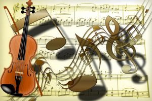 violin, music notes and music sheet