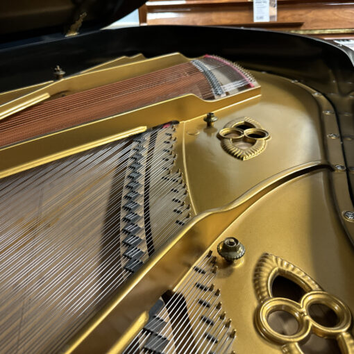 Image of the strings and soundboard, vintage Baldwin Model L in Satin Ebony