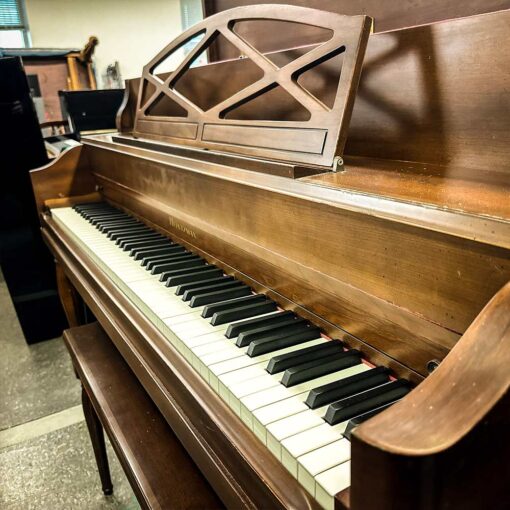 Used Heintzman Upright Piano in Satin Walnut Side