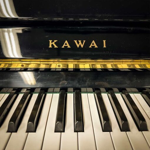 Used Kawai CE7 Polished Ebony Upright Piano Logo Front