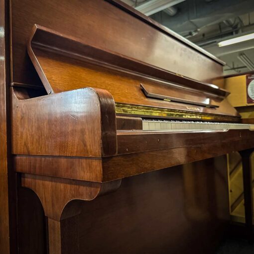 Used Samick SU118 Upright Piano in Satin Walnut Left View