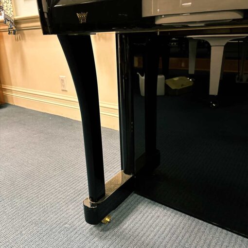 Used Seiler Upright Piano with Dream System in Polished Ebony Front Detail