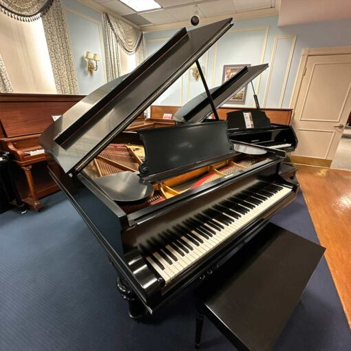 Used Steinway A Grand Piano in Satin EbonyLeft View With Bench