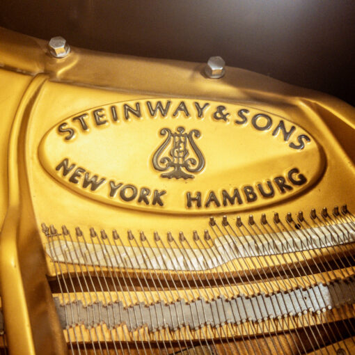 Used Steinway L Grand Piano in Satin Ebony logo front