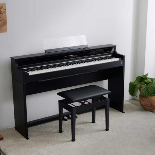 A Casio Ap-S450 in black finish in a light living room.